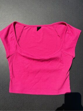 SHEIN Hot Pink Ribbed Scoop Neck Crop Top